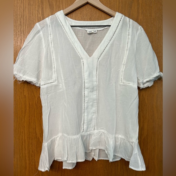 Gap eyelet blouse Medium Tall peplum top sheer lace look York top - Picture 2 of 15